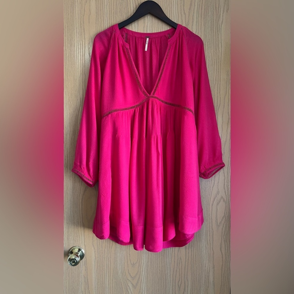 Free People | Women’s SZ Large | Hot Pink Go Lightly Mini Swing Dress